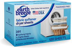 Earth Breeze Fabric Softener Dryer Sheets Fragrance Free (1 Pack) | Hypoallergenic, No Harsh Chemicals, Safe for Sensitive Skin – Static Cling & Wrinkle Reducer – Gentle Fabric Care