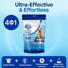 Earth Breeze Pet Laundry Detergent Powder 2lbs (64 Loads) | Powerful 4-in-1 Cleaner for Dog & Cat Bedding, Blankets & Towels – Tackle Odors, Fight Stains
