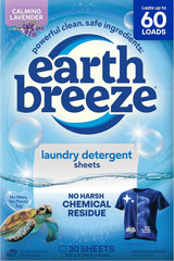 Earth Breeze Laundry Detergent Sheets Calming Lavender 60 Loads | Eco Laundry Sheets - Travel Laundry Soap Sheets for Hot & Cold Cycles - Tackles Tough Stains & Odors - Gentle on Skin