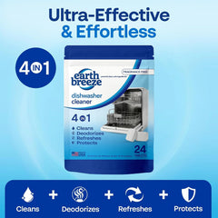 Earth Breeze Dishwasher Cleaner Tablets 4-in-1 Fragrance Free | Cleans, Deodorizes, Refreshes & Protects – Removes Odor, Buildup & Residue – No Harsh Chemicals, Safe for All Dishwashers