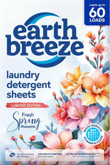 Earth Breeze Laundry Detergent Sheets Fresh Spring Blossoms 60 Loads | Eco Laundry Sheets - Travel Laundry Soap Sheets for Hot & Cold Cycles - Tackles Tough Stains & Odors - Gentle on Skin