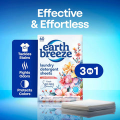 Earth Breeze Laundry Detergent Sheets Fresh Spring Blossoms 60 Loads | Eco Laundry Sheets - Travel Laundry Soap Sheets for Hot & Cold Cycles - Tackles Tough Stains & Odors - Gentle on Skin
