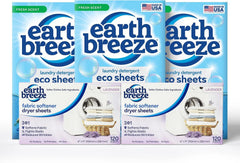 Earth Breeze Fresh Scent Laundry Detergent & Lavender Dryer Sheets Bundle – 3PK Laundry (180 Loads) + 2PK Dryer Sheets (240 Loads) – Made in USA, Hypoallergenic
