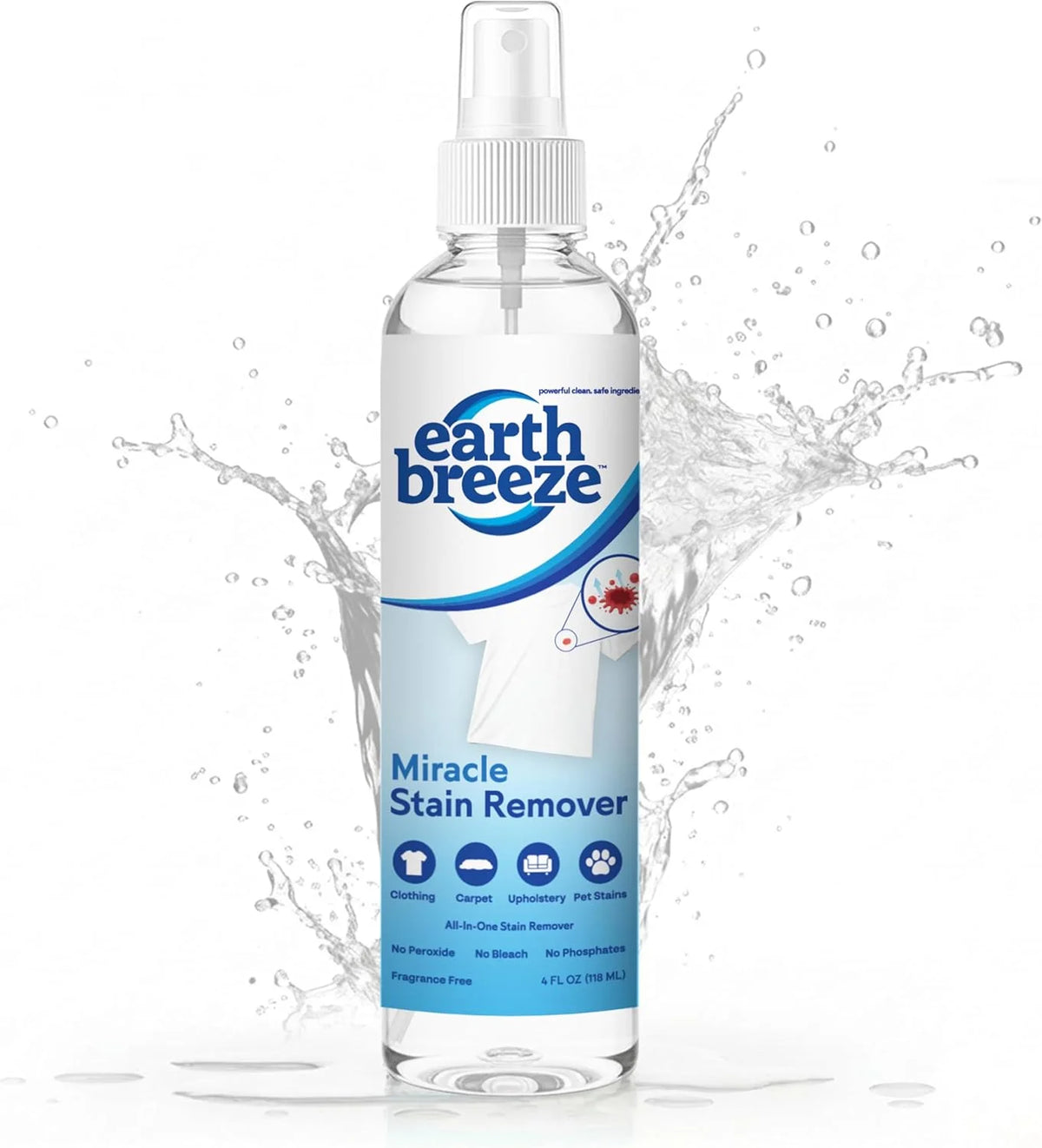 Earth Breeze Miracle Stain Remover Spray 4fl oz. | Powerful All-In-One Solution - Removes Virtually All Household Stains – No Harsh Chemicals