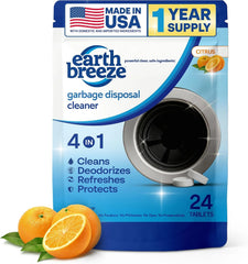 Earth Breeze Garbage Disposal Cleaner Tablets 4-in-1 Citrus Scented | Clean, Deodorize, Refresh & Protect – Powerful Cleaning Action for Sink & Disposal – No Harsh Chemicals - Made in USA