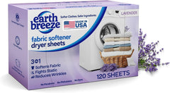 Earth Breeze Fabric Softener Dryer Sheets Lavender (1 Pack) | Hypoallergenic, No Harsh Chemicals, Safe Ingredients – Soft Clothes – Static Cling & Wrinkle Reducer – Gentle Fabric Care