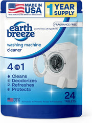 Earth Breeze Washing Machine Cleaner Tablets Fragrance-Free 1 Year Supply | Deep Cleans, Removes Odors, Residue & Buildup - Front Load, Top Load & HE Washers - No Harsh Chemicals - Made in USA