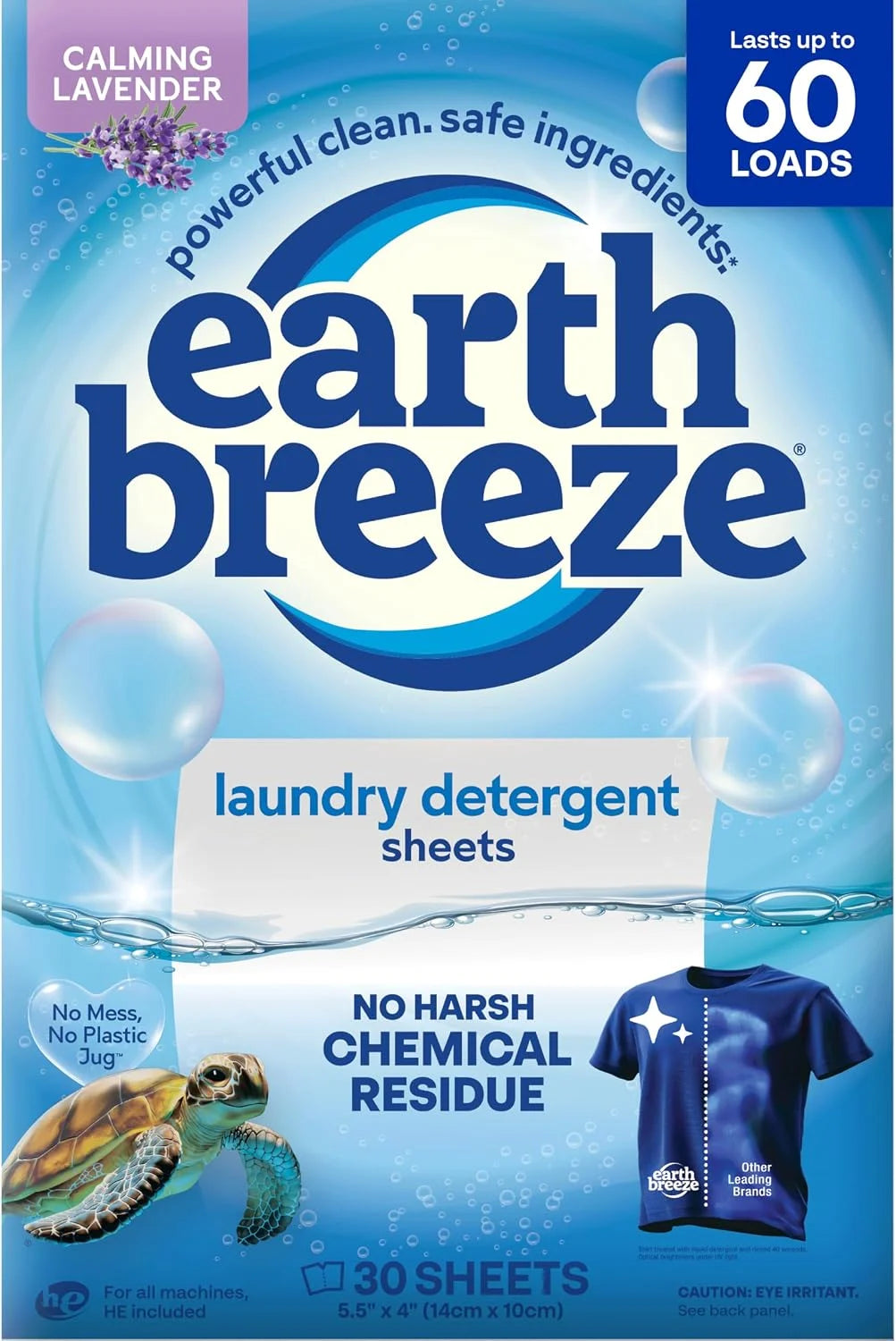 Earth Breeze Laundry Detergent Sheets Calming Lavender 60 Loads | Eco Laundry Sheets - Travel Laundry Soap Sheets for Hot & Cold Cycles - Tackles Tough Stains & Odors - Gentle on Skin