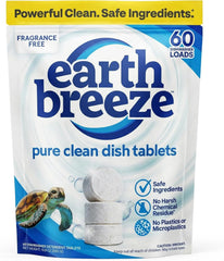 Earth Breeze Dishwasher Detergent Tablets, Free & Clear, 60 Count | 100% Plastic-Free Tablets with No Harsh Chemicals, 3-in-1 Triple Enzyme Formula, Eco-Friendly Dish Washing Pods, HE Safe