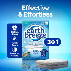 Earth Breeze Laundry Detergent Sheets River Rain 60 Loads | Eco Laundry Sheets - Travel Laundry Detergent Soap Sheets for Hot & Cold Cycles - Tackles Tough Stains & Odors