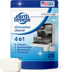 Earth Breeze Dishwasher Cleaner Tablets 4-in-1 Fragrance Free | Cleans, Deodorizes, Refreshes & Protects – Removes Odor, Buildup & Residue – No Harsh Chemicals, Safe for All Dishwashers