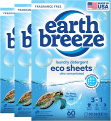 Earth Breeze Laundry Detergent Sheets Fragrance-Free 180 Loads | Eco Liquidless Soap - Travel-Friendly for Hot & Cold Cycles, Tackles Tough Stains & Odors