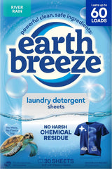 Earth Breeze Laundry Detergent Sheets River Rain 60 Loads | Eco Laundry Sheets - Travel Laundry Detergent Soap Sheets for Hot & Cold Cycles - Tackles Tough Stains & Odors