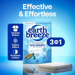 Earth Breeze Laundry Detergent Sheets Fragrance-Free 180 Loads | Eco Liquidless Soap - Travel-Friendly for Hot & Cold Cycles, Tackles Tough Stains & Odors