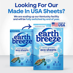 Earth Breeze Laundry Detergent Sheets Fragrance-Free 60 Loads | Eco Liquidless Soap - Travel-Friendly for Hot & Cold Cycles, Tackles Tough Stains & Odors - Gentle on Sensitive Skin